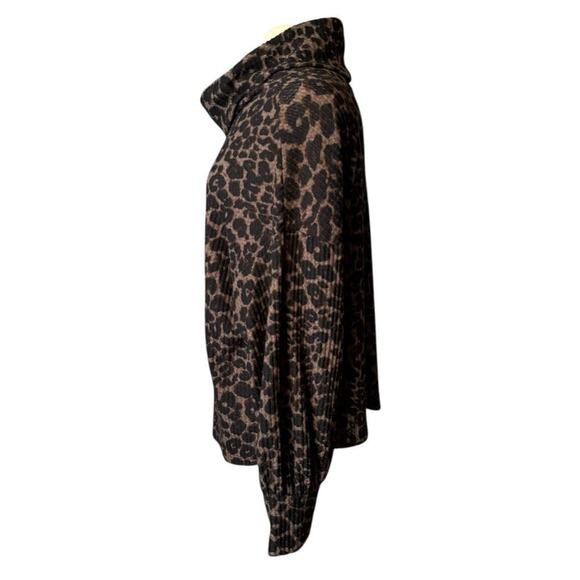 Sanctuary Animal Print Cowl Neck Brown Leopard Pullover Knit Top Sweater 1X - Picture 3 of 8
